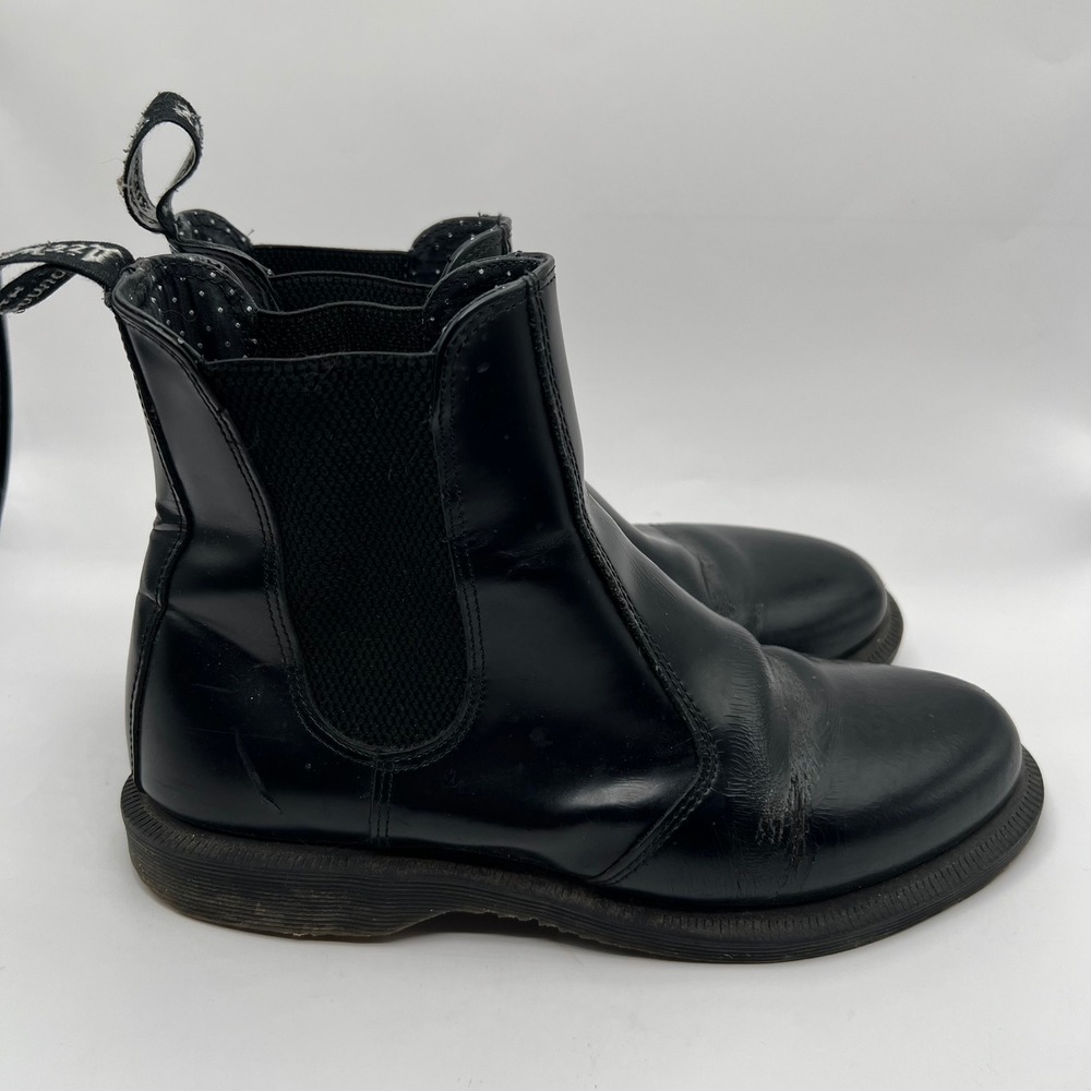 Dr. Martens Flora Black Leather‎ Chelsea Boots Womens 8 Polka Dot Lining AW004